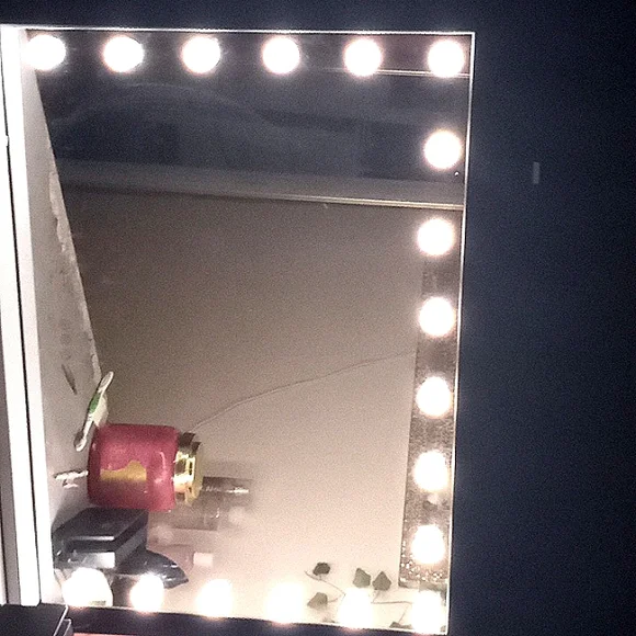 Vanity mirror[side of vanity has a charging port][touch screen settings]
