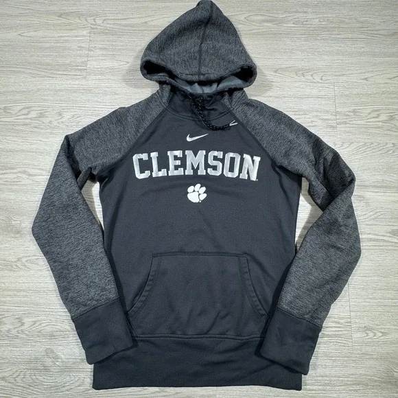 Nike‎ Men's Clemson Hoodie Therma-FIT Pullover Sweatshirt Black Grey Small NCAA