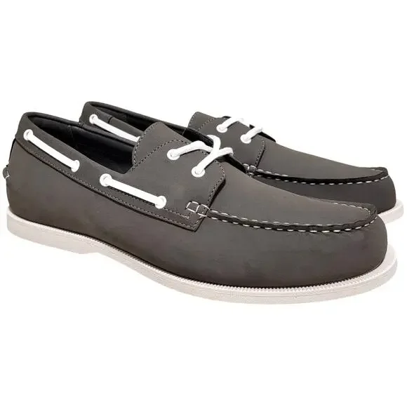 Club Room Men Elliot 2-Eye Casual Boat Shoes Size US 11M Grey Faux Leather