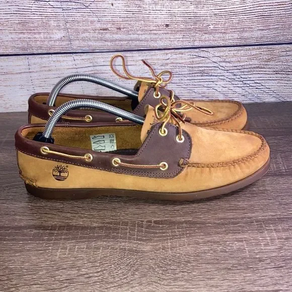 Mens Like New Timberland Boat Shoes Size 10.5 Brown & Tan