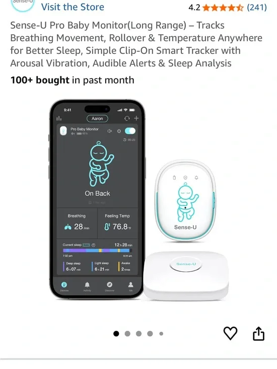 Sense-U Pro Baby Monitor Clip-On Smart Tracker in White & Teal