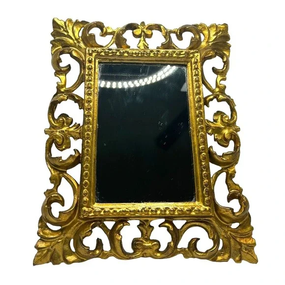 Vintage Euromarchi Gold Accent Mirror Hollywood Regency Made In Italy 8 1/2”x7”