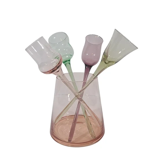 Vintage Circleware Cordial Set Long Stem Multicolor Glasses Ice Bucket Bar Set