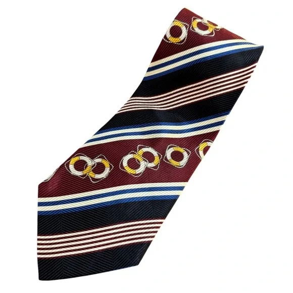 NAUTICA Mens Silk Neck Tie Red Blue Striped Nautical Ring Pattern 4x57.25