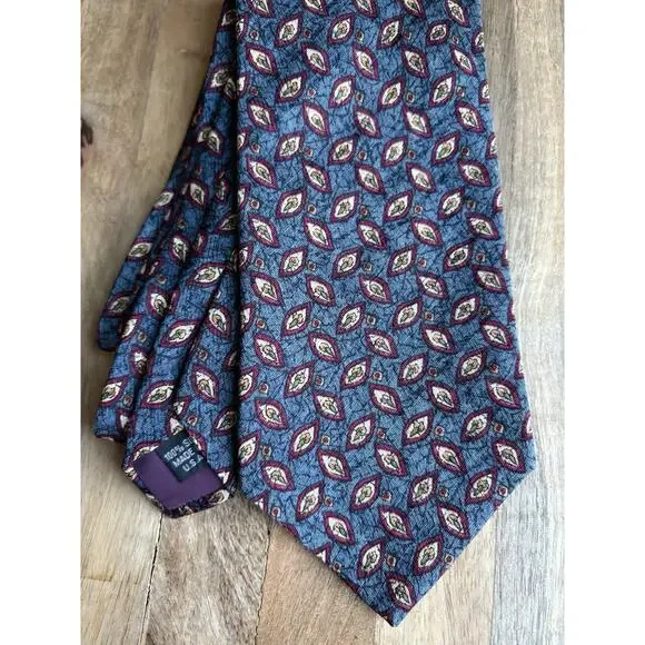 Structure 100% Silk Necktie Geometric Floral Teal Purple Cream 3.75