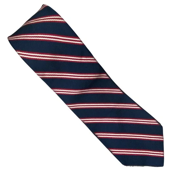 VTG‎ James River Traders Tie Mens Repp Silk Striped Preppy Blue Red White 60x3
