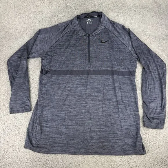 NIKE Golf Polo Shirt Mens XxlBlue Jacket Colarless Poly Long Sleeve Dri‎ Fit