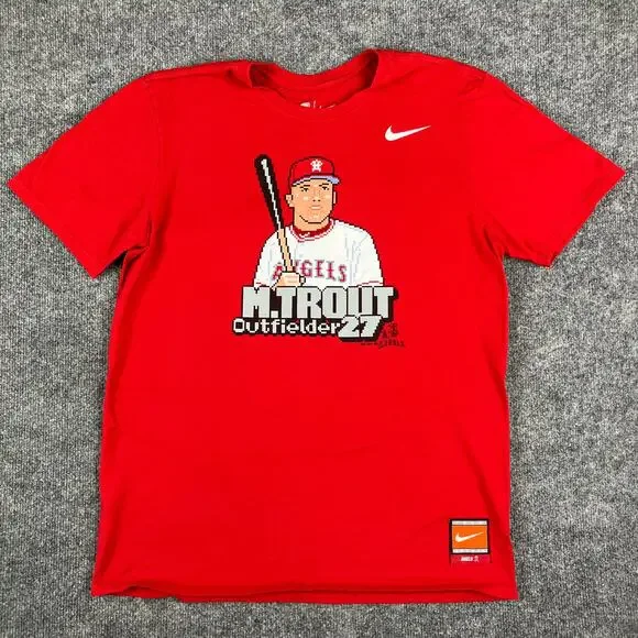 Nike Mike‎ Trout T-Shirt Mens Large Red Angels MLB Graphic Athletic Crewneck Tee