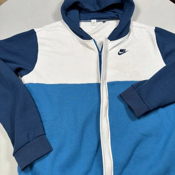 VTG Nike Full Zip Hoodie Mens 3XL Blue White Colorblock Athletic Sweatshirt