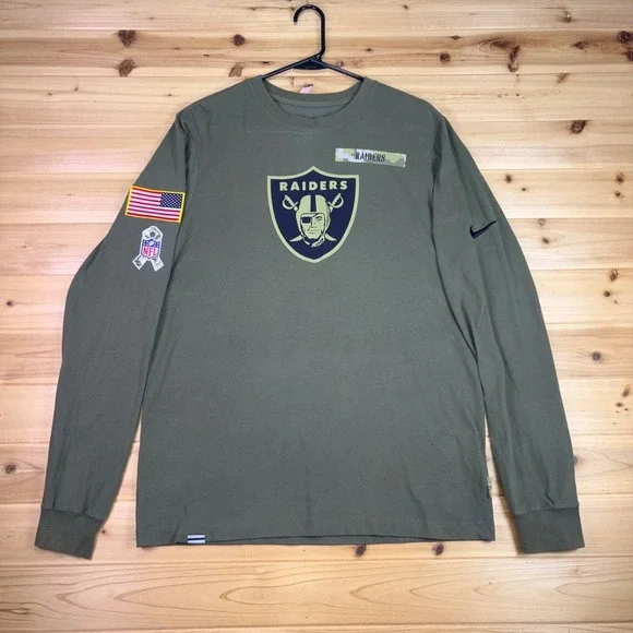 Nike NFL Las Vegas Raiders Shirt Mens Medium Green Salute to Service Long Sleeve