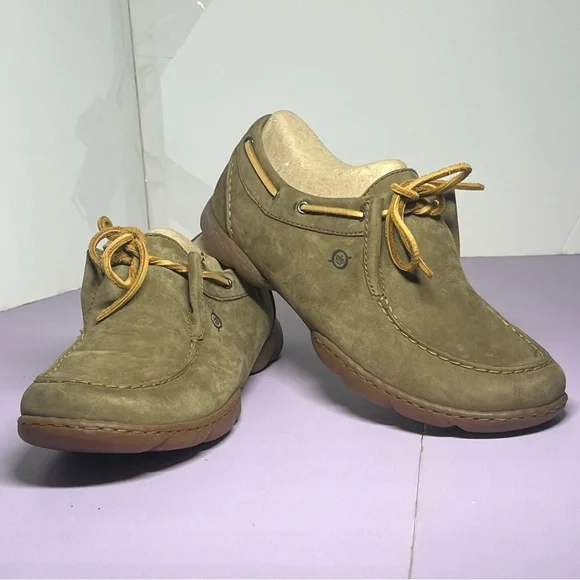 Born Naturals 9 1/2 Men's Lace Up Loafer Outdoor Sole Shoes Olive Green Brown