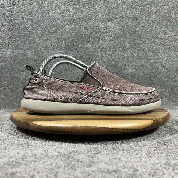Crocs Walu 11270 Men's Size 9 Brown Canvas Slip-on Boat Shoes Loafers Used