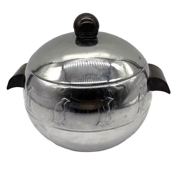 Penguin Ice Serving Bucket Vintage West Bend Chrome Steel Round Shaped Hot Cold