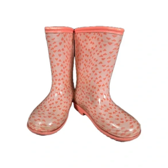 Simple Joys by Carters Juju Girls rain boots, Pink‎ w/ pink hearts size 10m used