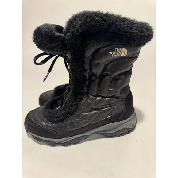 The North Face Girls Nuptse Winter Boots Faux Fur Black Puffer US 6