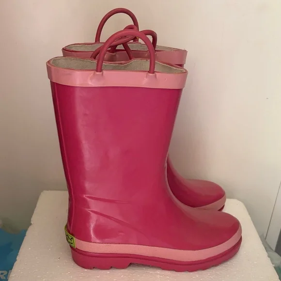 Kids Pink Waterproof Rain Boots with Pull Handles