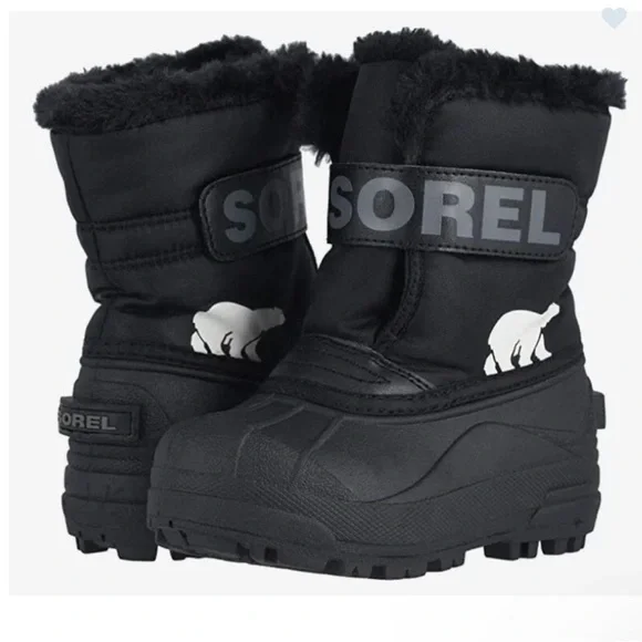 Sorel snow boots commander black faux fur pull on waterproof boys 9