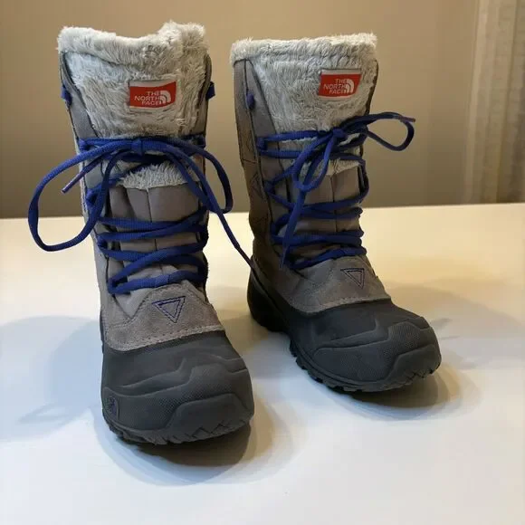 North Face Girl's Gray Leather Suede Heat Seeker Waterproof‎ Snow Boots Size 3