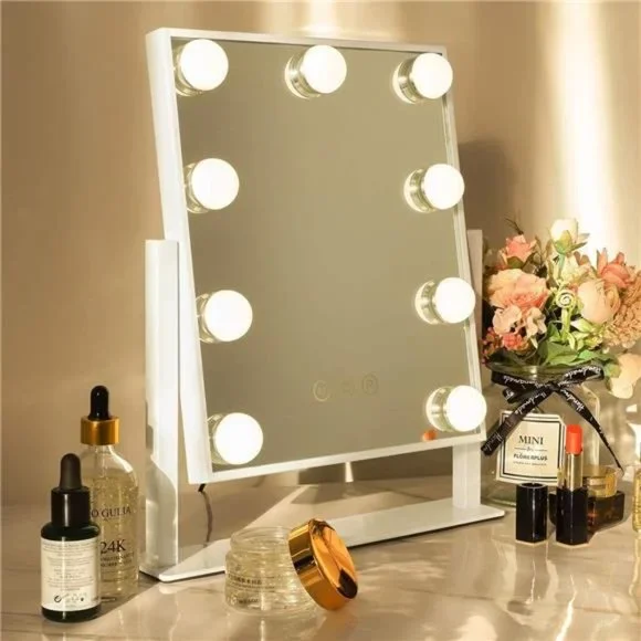 Vanity Mirror with Lights Lighted Vanity Mirror with 9 LED Bulbs Tabletop