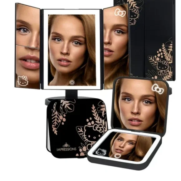 🍀 Impressions Vanity Hello Kitty 🍀 Black Trifold Compact Makeup Mirror Set 🍀