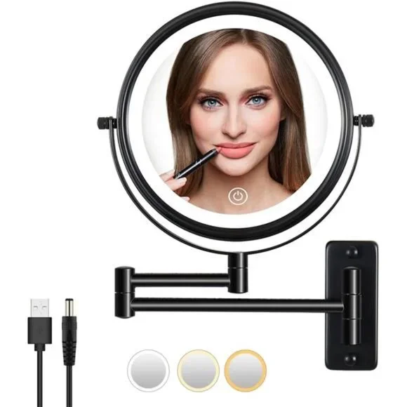 Rechargeable Wall Mounted Lighted Makeup Mirror,Mounted Makeup Magnifying Mirror