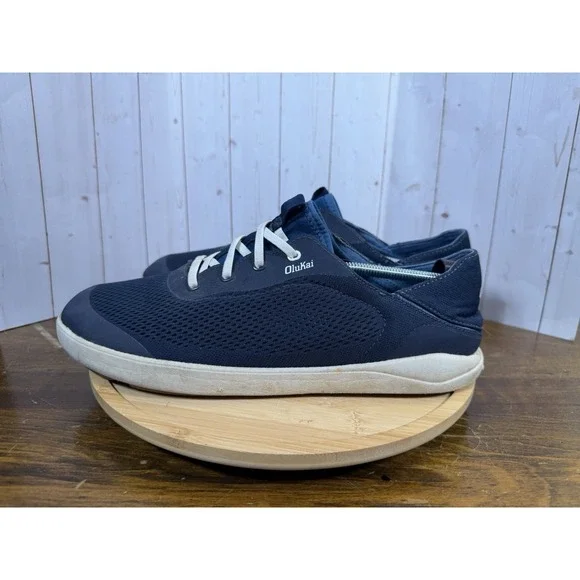 OluKai Sneakers Mens 11.5 Blue Moku Pae Boat Shoes Mesh Breathable Drop-In Heel