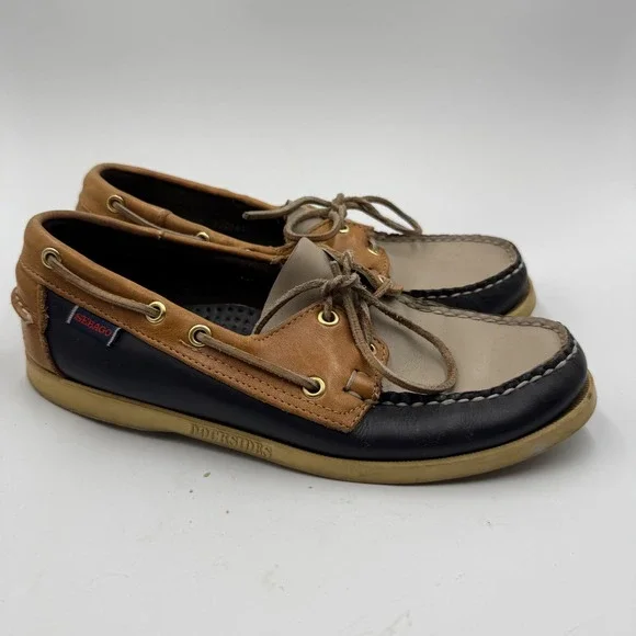 Sebago Docksides Mens Leather Boat Shoes Classic Nautical Brown Black‎ Sz 7.5W