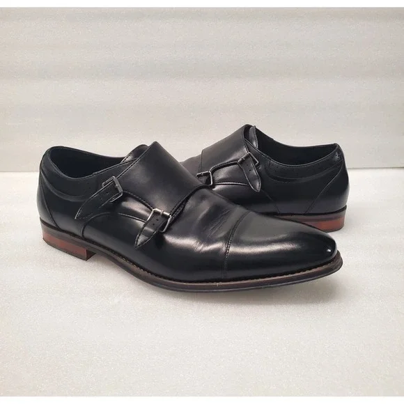 Stacy Adams Bayne Black Leather Double Monk Strap Dress Shoes Size 13M 25347.001