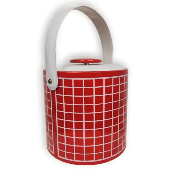 MCM Red Check Georges Briard Ice Bucket Barware Retro Mod