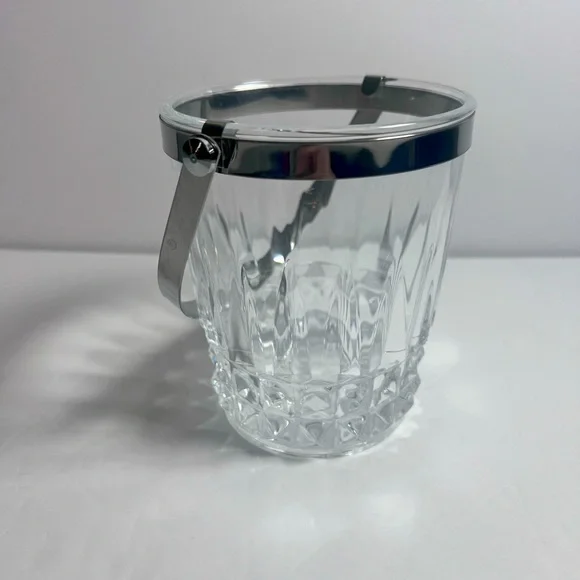 Cristal d'Arques Small Ice‎ Bucket Crystal Silverplated Handle Vintage Barware