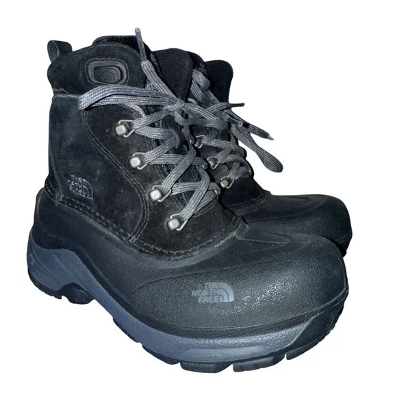 The North Face Heat Seeker Winter Snow Boots Boys 1 Black Leather Waterproof