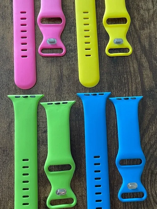 Silicone Replacement Apple Watch Bands - Bright Pink, Yellow, Green, Blue