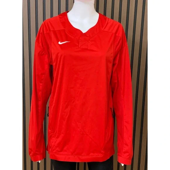 Nike Mens‎ Red Long Sleeve Training Pullover Top Notched Neck 708188-657 XS
