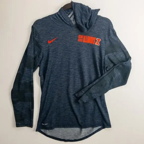 Nike Illinois Illini Hooded Tee Men’s Small Blue Dri-FIT Athletic Classic Logo
