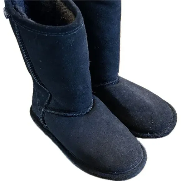 Bearpaw‎ Boots Evangeline Unisex Yth Sz 2 Cow Suede Wool Lined Snow Boots Black