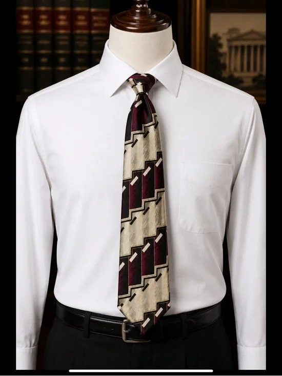 Art Deco Executive Silk Tie • Burgundy Geometric Silk Necktie • Wide 4”Power Tie