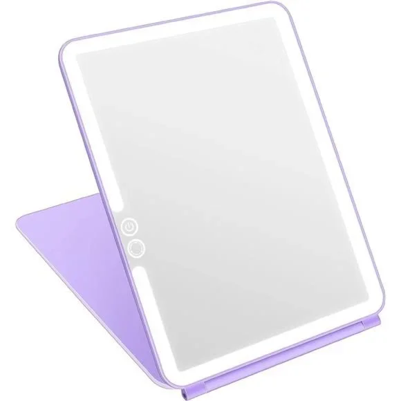Folding Lighted Makeup Mirror with 72 LEDs 3 Colors Light Modes USB Rechargable