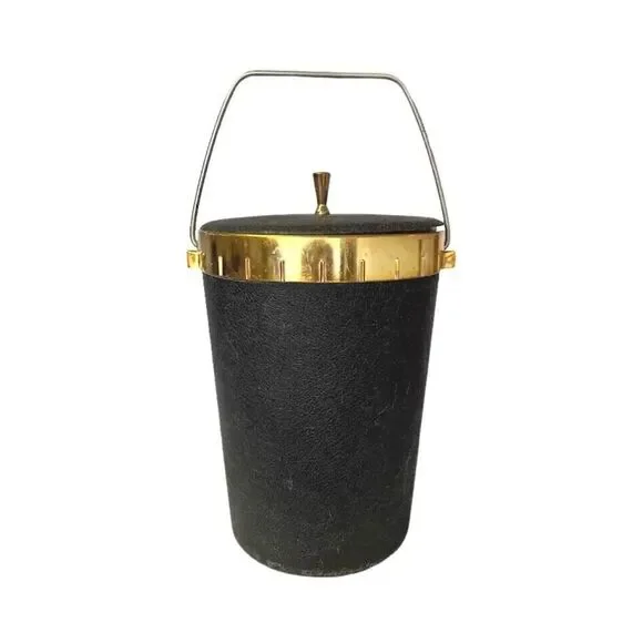 Vintage Black Ice Bucket Insulated Plastic Made in USA Plas Tex