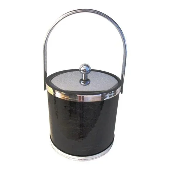 Vintage Silver & Black Faux Marble Ice Bucket