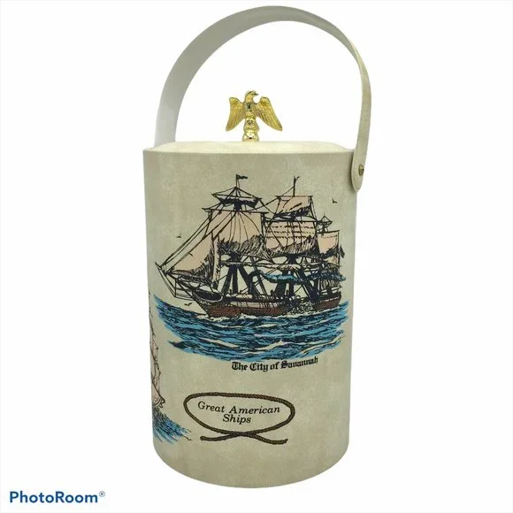 Vtg MCM Great American Ships Ice Bucket Paul Blackwell Barware Grand Millennial