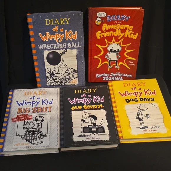 5 books Diary of a Wimpy Kid by Jeff Kinney Hardcover Humorous Stories.