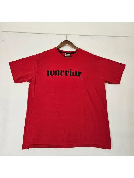 Nike Warrior T Shirt Mens XL Red Black Graphic Swoosh Short Sleeve Cotton