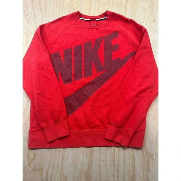 VTG Nike Mens XL Red Crewneck Sweatshirt Big Logo Raglan Fleece Pullover Sports