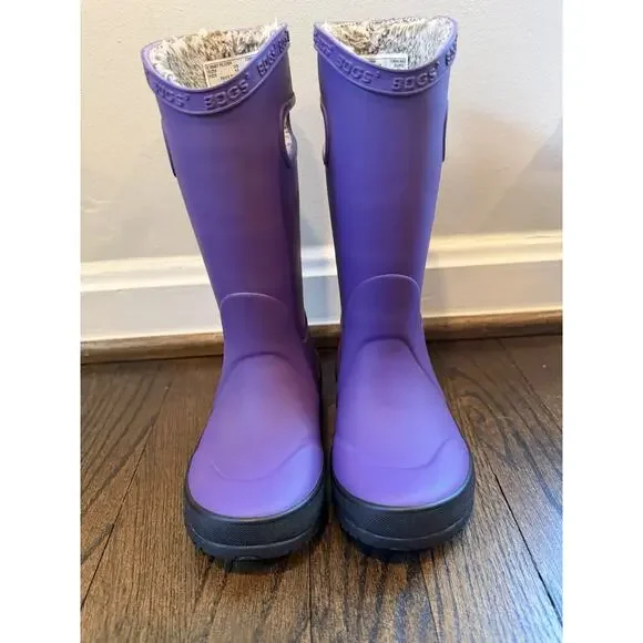Bogs Kids Rain Boot Plush Waterproof Purple Little Kids Sz 10 Puddle Water Lined