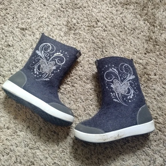 Kotofey wool Russian valenki winter full zip butterfly boots sz 35/3,5 big girl
