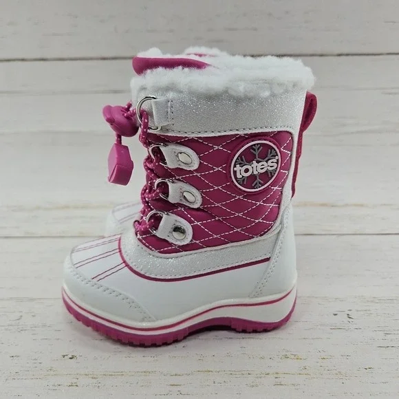 Totes Galaxy Pink White Waterproof Winter Boots Toddler Girls 5T Faux Fur