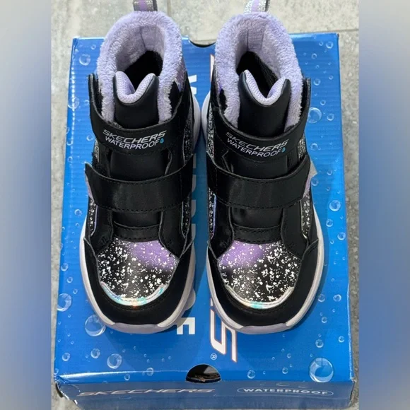 Skechers Kids Black and Purple Waterproof Boots