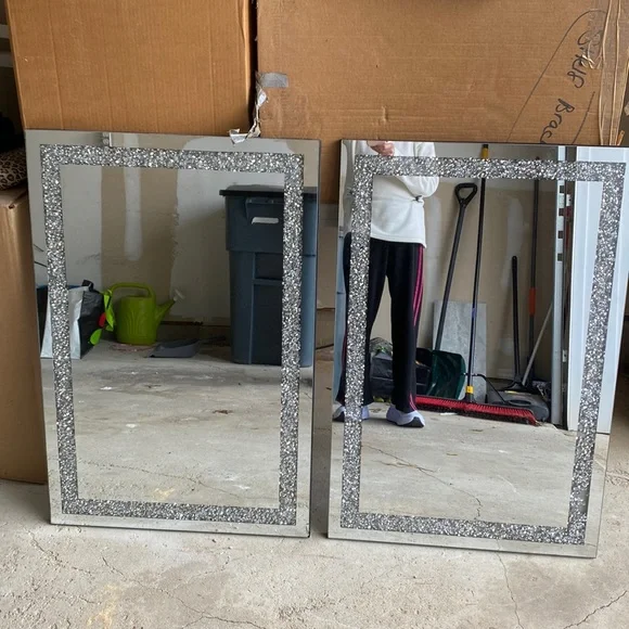 Bejeweled brushed nickel twin mirrors