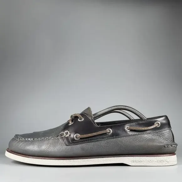 Sperry Gold Cup Men's Size 11 Gray Navy Leather 2 Eye Boat Shoes Casual Lace Up