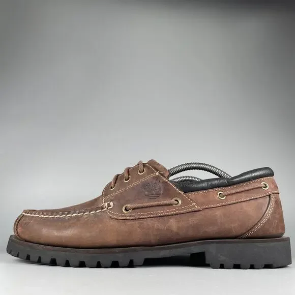 Timberland Earthkeepers Men's 12 Brown Leather 3 Eye Lug Boat Shoes Casual EUC